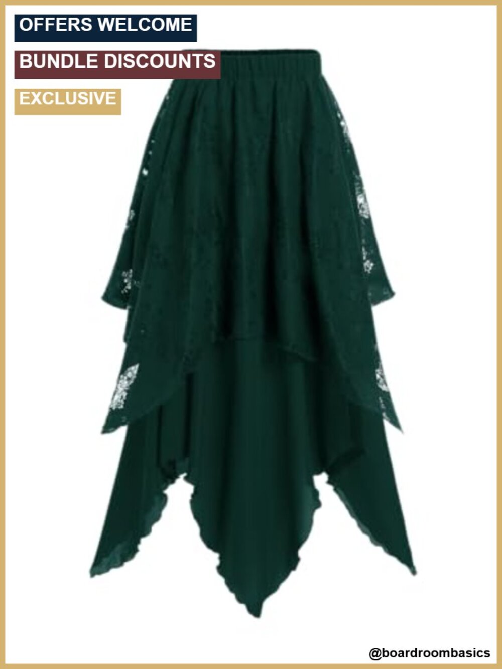 Gothic Lace Layered Handkerchief Hem Plus Size Maxi Skirt